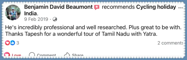 Cycling Holiday India Testimonial