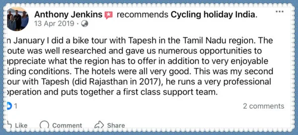 Cycling Holiday India Customer Testimonial