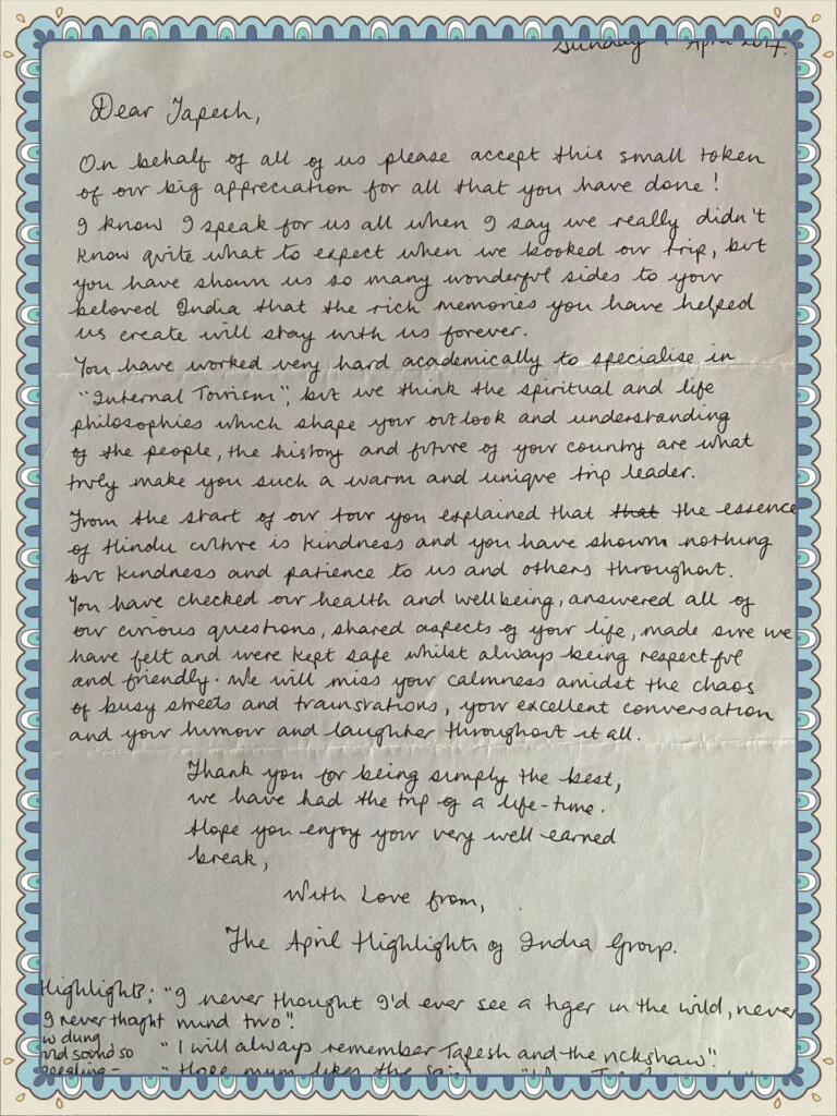 Cycling Holiday India Guest Testimonial